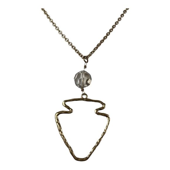 Goldtone Chain Necklace with Hammered Arrow Pendant and Bead 36" Long Extender - Picture 1 of 9